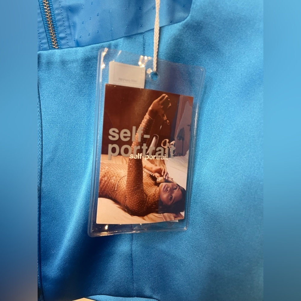 Self Portrait Blue Satin Crop Top Crystal Embellished Jacket Size 2 NWT - Picture 5 of 12